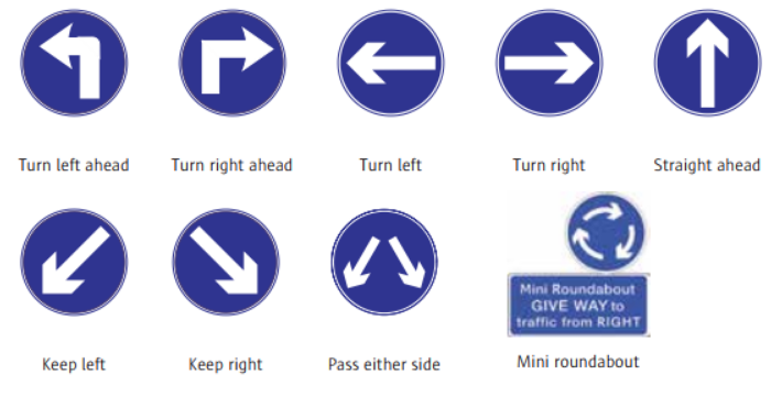 Mandatory signs at junctions